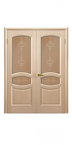 Дверь шпонированная двустворчатая со стеклом Анастасия  цвет беленый дуб